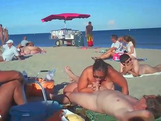 Milf Blows Her babe On Nude Beach By Voyeurs