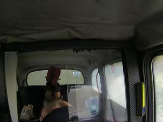 Pierced pussy busty brunette fucked in fake taxi