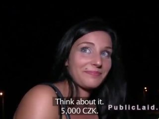 Czech feature bangs in public pov at night